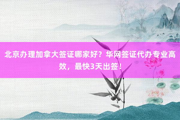 北京办理加拿大签证哪家好？华网签证代办专业高效，最快3天出签！